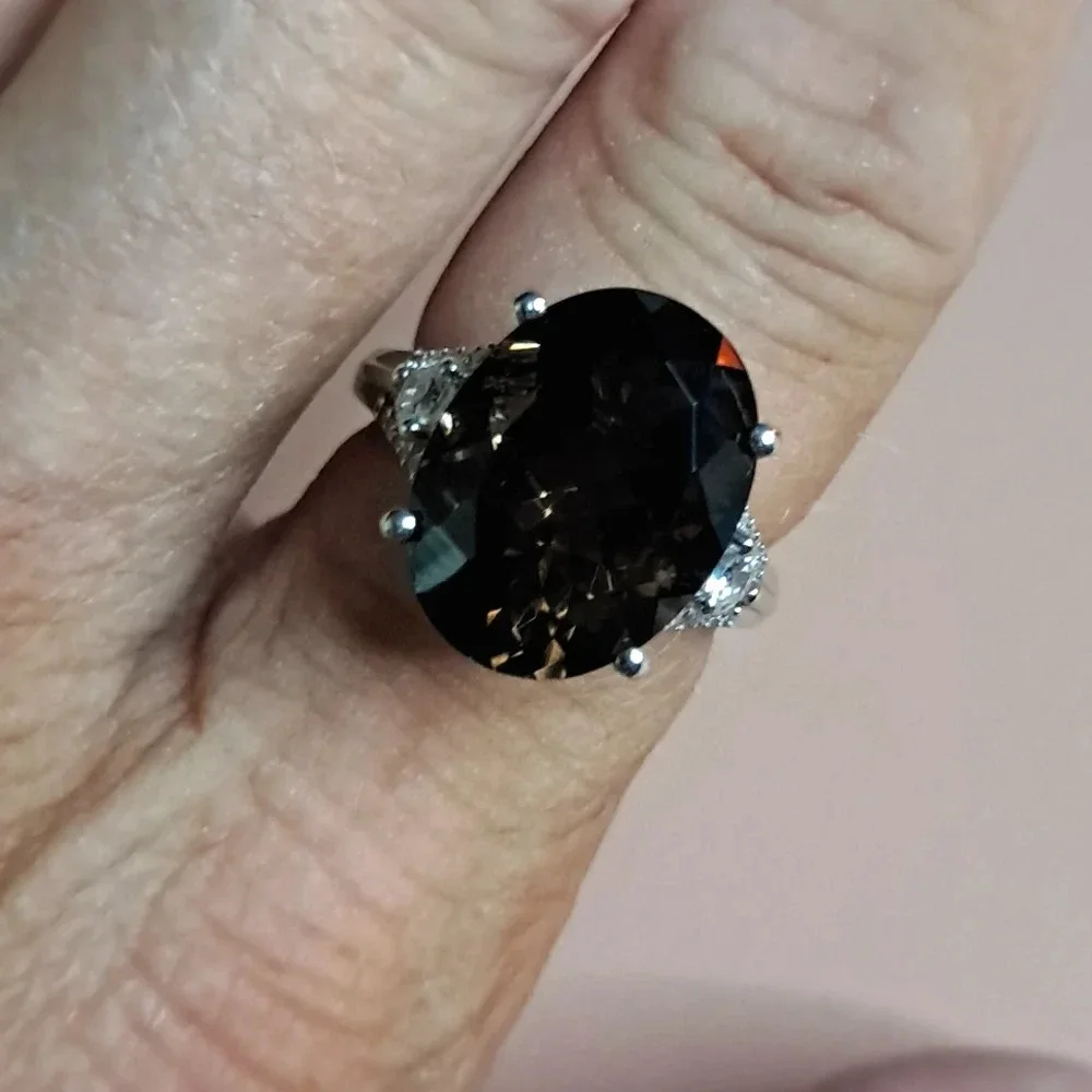 Colombianite and Natural White Zircon Ring in 925 Sterling Silver